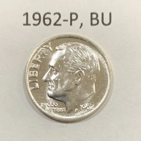 1962 P Roosevelt Dime BU ~ 90% Silver ~ Uncirculated U.S. Coin from Roll ~ D2019 Cover