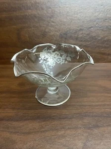 Silver City Glass Co Footed Candy Dish With Silver Overlay Springtime Pattern - Picture 1 of 6