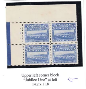 Bloque de esquina superior izquierda extra fino nunca bisagras Newfoundland #91 con jubileo - Imagen 1 de 1
