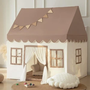 Large Kids Play Tent with Mat, Play Tent Indoor with Star Lights and Windows, P - Picture 1 of 7