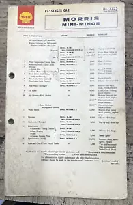 Genuine Morris Mini Minor, Lubrication Chart, SHELL, Waxed Card,See pics - Picture 1 of 2