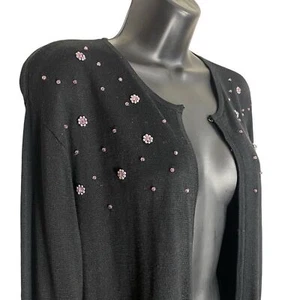 August Silk Cardigan Sweater Womens Floral Beaded Preppy Long Sleeve Embellished - Picture 1 of 11