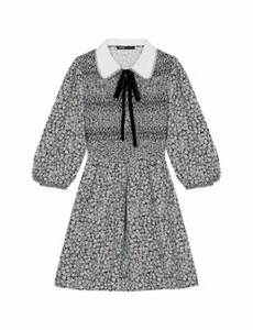 Maje Relvina Collar Floral Dress 34 UK 6 8 Shirred Smocked RRP 279 Retro Bow - Picture 1 of 11