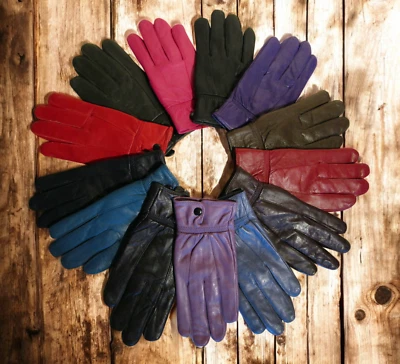 WOMENS LADIES SUPER SOFT GENUINE LEATHER FULLY FLEECE LINED GLOVES WINTER WARM  - Image 1 of 4