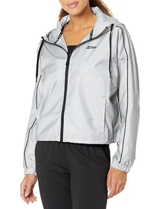 DKNY Women's Reflective Silver Sport Jacket XS Lightweight Athletic Windbreaker - Picture 1 of 4