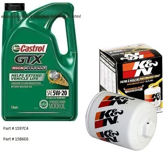Aceite de motor Castrol GTX alto kilometraje 5W-20 mezcla sintética: 5 Qts. con filtro de aceite K&N Foto 1 de 1