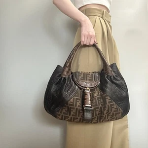FENDI Spy Bag Handtasche Zucca FF Purse Canvas Leder braun gold authentisch gebraucht - Bild 1 von 24