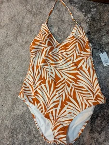 Shade And Shore Women's XL Sienna Tropical Stripe Halter Neck One Piece Swimsuit - Picture 1 of 12
