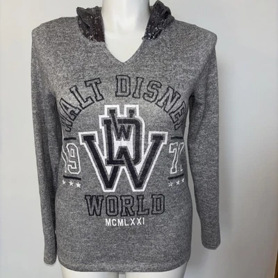 Walt Disney World Parks Gray Sequin Hood Long Sleeve Sweatshirt Women’s L - Image 1 of 4