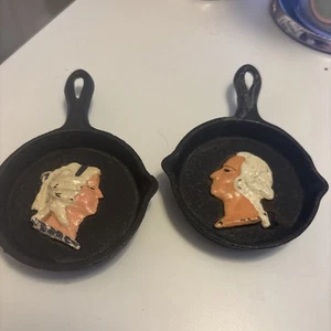 Vintage George & Martha Washington Miniature Cast Iron Skillets Free Shipping - Picture 1 of 9