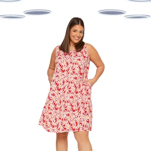 Ex Women's Plus Size Floral Print Swing Dress in Red Daisies (Defect) - Picture 1 of 2
