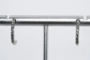 $700 .925 Sterling Silver .35CT Lab-Grown White Diamond Cluster J-Hoop Earrings - Picture 1 of 8