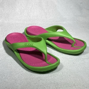 Crocs Womens Athens Sandal Size 11 Neon Green Pink Thong Flip Flop Slide Shoe - Picture 1 of 7