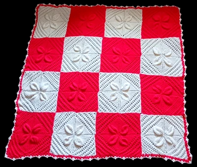 VTG Red & White Hand Crochet Granny Square Afghan Throw Blanket Floral Handmade - Image 1 of 4
