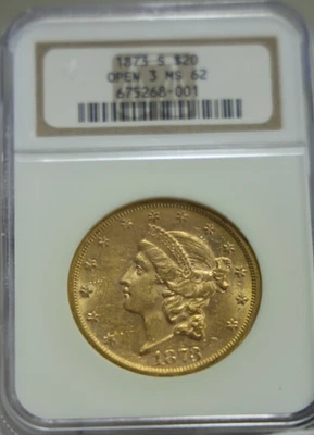 1873 S Open 3 pieza de oro de 20 dólares NGC MS62 Foto 1 de 4