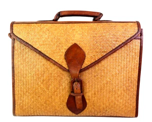 Elliot Lucca NATUR STROH BRAUN ECHTLEDER KLAPPE LAPTOP AKTENTASCHE DOKUMENTE - Bild 1 von 12