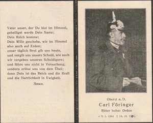 Deutsche Sterbekarte 1. Weltkrieg ( Original ) - Oberst Carl Foringer - 1914 - Bild 1 von 2