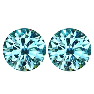 1.90 Ct IF [2Pcs Pair] Brilliant Round Cut 6.5 MM Aqua Blue Green Moissanite - Picture 1 of 5