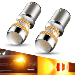 AUXITO LED 1157 1157NA 2357 2057 AMBER 3000K LED TURN SIGNAL LIGHT BULB 2800LM - Picture 1 of 10