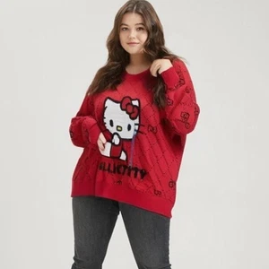 NEW Sanrio Hello Kitty Bows Knit Sweater Pullover Long Sleeve - Red Size Large - Picture 1 of 13