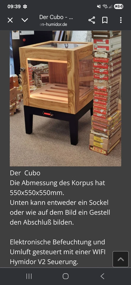 Original Schwaben Humidor Zigarrenschrank 550 x 550 x 550 mm Cubo - Bild 1 von 1