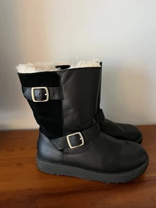 UGG BREIDA DAMEN STIEFEL WASSERDICHT LEDER LAMMFELL SCHWARZ US 9 EU 40 - Bild 1 von 9
