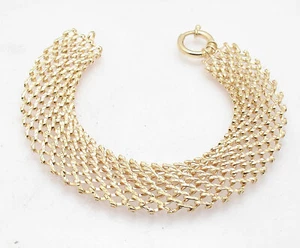 Technibond Diamond Cut Flex Panther Link Bracelet 14K Yellow Gold Plated Silver - Picture 1 of 4
