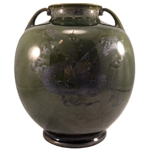 Antique Japanese Izumo Jakuzan Wakayama Ceramic 2-Handled Jar Vase Dragons - Picture 1 of 22