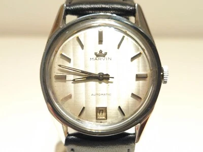 复古 罕见 瑞士 男式 不锈钢 自动手表 "Marvin" 带星际鱼 — 第 1/4 张图片