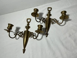 Massives Messing Paar antike Kerzenständer Halter Wandleuchter Kerzenleuchter - Bild 1 von 12