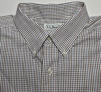 Mens L. L. Bean Long Sleeve Checked Button Up Shirt Size 16-33 - EUC - Image 1 of 2