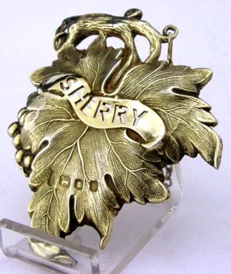 ENORME PESADO 42g INGLÉS PLATA ESTERLINA DORADO JEREZ BOTELLA ETIQUETA DE VINO Foto 1 de 4