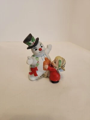 Figura de muñeco de nieve y ángel de porcelana George Good Eve Rockwell 4" Foto 1 de 4