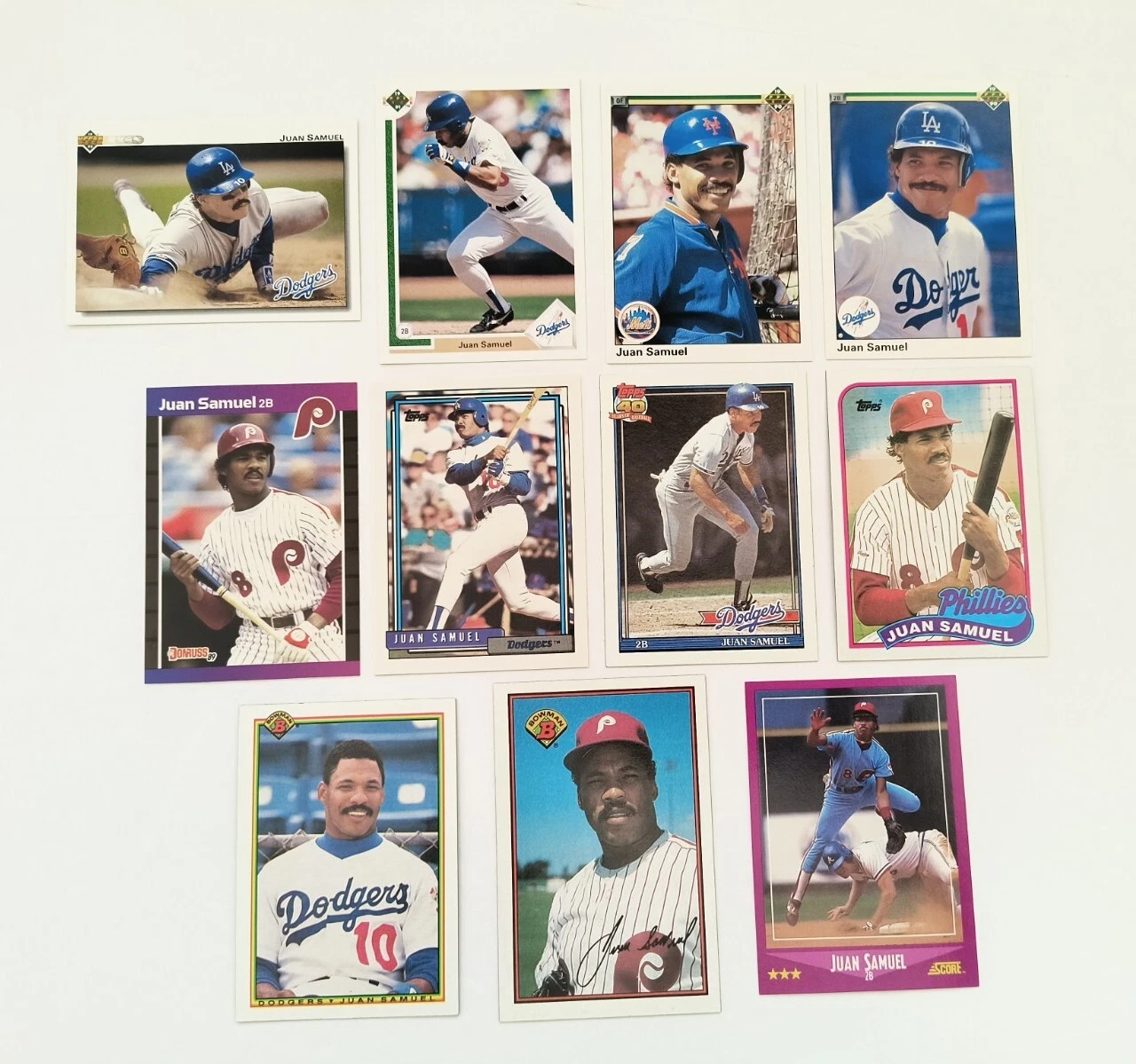 Mets Dodgers Phillies Lot 1989 Topps Juan Samuel 575 1990 Upper Deck 583