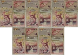 Bermuda - 5 pcs x 5 Dollars 2009 VF Pick 58a(1) serial # prefix "Bermuda onion" - Picture 1 of 2