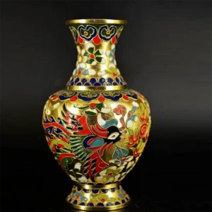 Antike chinesische Blumenvase Kupfer Cloisonne Emaille Drache Phönix - Bild 1 von 5