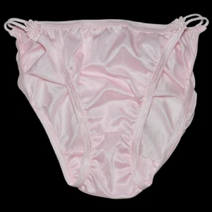 Vintage Silky Nylon Panty Sissy Pink Double String Brief Size Small Hip 32-36" - Picture 1 of 20