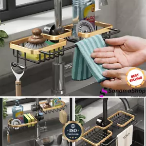 ✅Kitchen Sink Drain Rack Space Aluminum Adjustable Shelf Sponge Soap Drain Baske - Picture 1 of 18