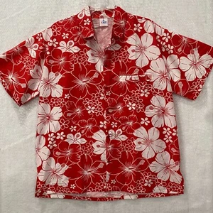 LA LEELA Hawaiian Shirt Men's L Red Casual Button Down Pocket Aloha Tropical - Picture 1 of 8