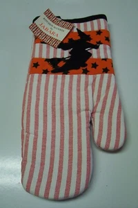 Halloween Theme Kitchen Potholder/Mitt Orange Striped with Black Witch New  - Picture 1 of 1