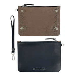 ETIENNE AIGNER Leather Clutch Bag Wristlet Handbag Pouch Wallet Studded Zip NWT - Picture 1 of 24