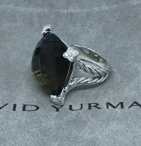 David Yurman Silver 20mm Cushion on Point Smoky Topaz Diamonds Ring 5.5  $1,800 - Picture 1 of 11