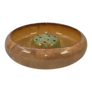 Muncie 1920s Vintage Art Deco Pottery Gloss Brown Ceramic Bowl And Flower Frog - Picture 1 of 6