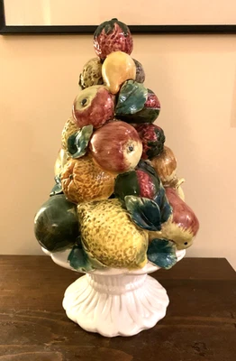 Majolica Fruit Topiary Italian Italy Ceramic 15" Tall CHIPs -  LOVELY - Image 1 of 4