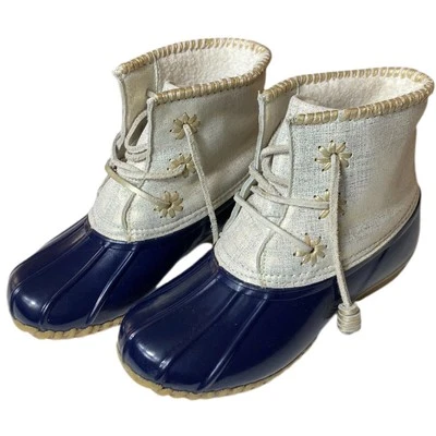Womens Waterproof Duck Boots Rain Snow Jack Rogers 6 Chloe Blue Lace Up Preppy - Image 1 of 4