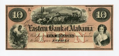 1800's $10 The Eastern Bank of Alabama - Eufaula, ALABAMA Note AU - Image 1 of 2