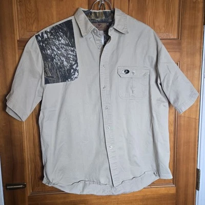 Mossy Oak Shooter Shirt Men's XL Short Sleeve Tan Camo Heavy Canvas Right Handed - Image 1 of 4