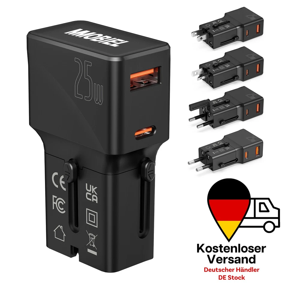 Reiseadapter Weltweit 25W - All-in-One Universal Reisestecker – mit USB-C 25W - Bild 1 von 4