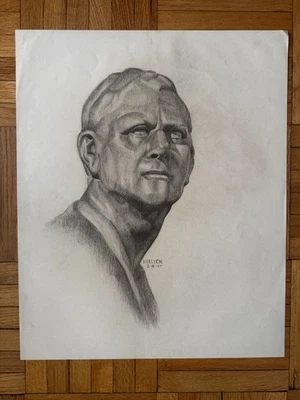 Busto clásico griego romano vintage años 40 dibujo a lápiz George Malick 18x22 Foto 1 de 4