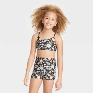 Girls' Tea Party Floral Bike Shorts with Adjustable Back Top Set - art class™ S - Picture 1 of 1